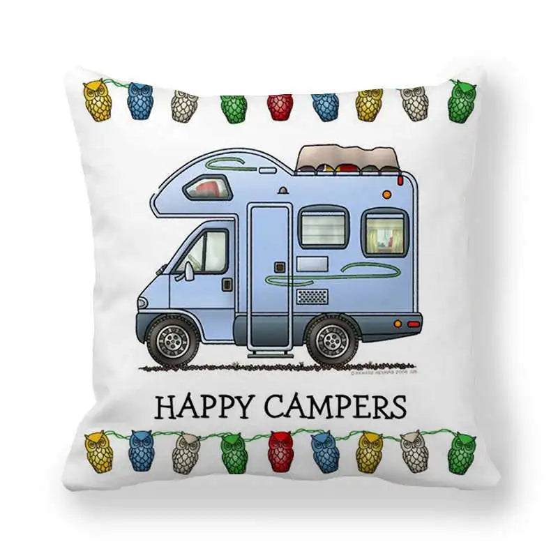 Funda de almohada Happy Camper para coche, cubierta decorativa de 45x45CM.