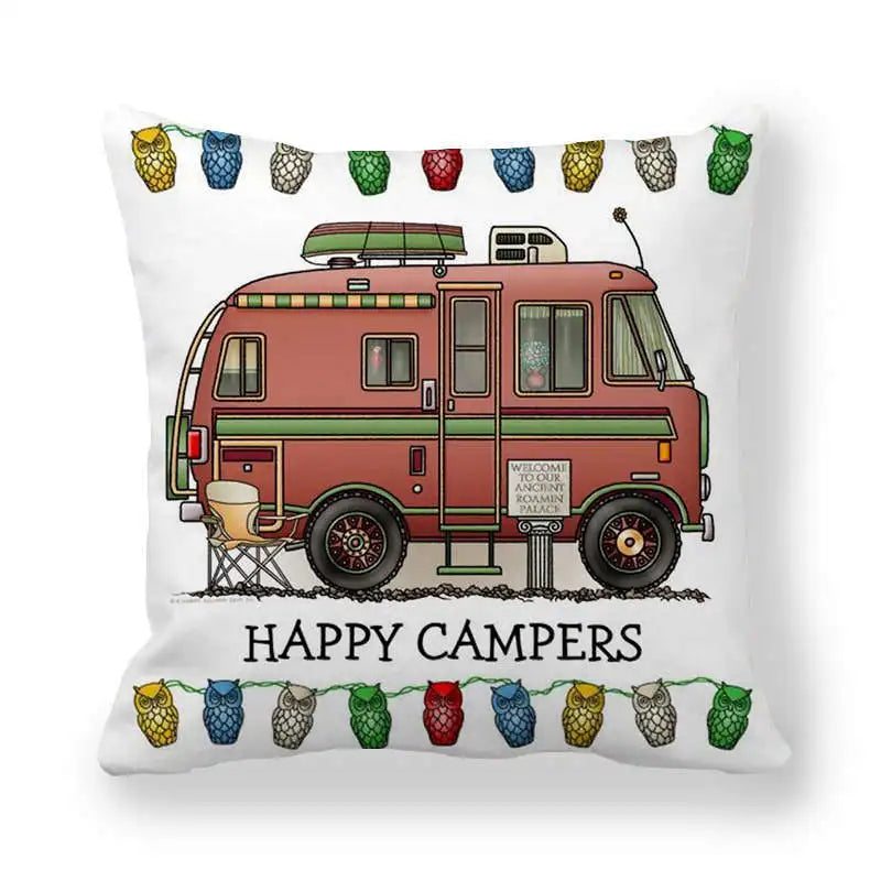 Funda de almohada Happy Camper para coche, cubierta decorativa de 45x45CM.