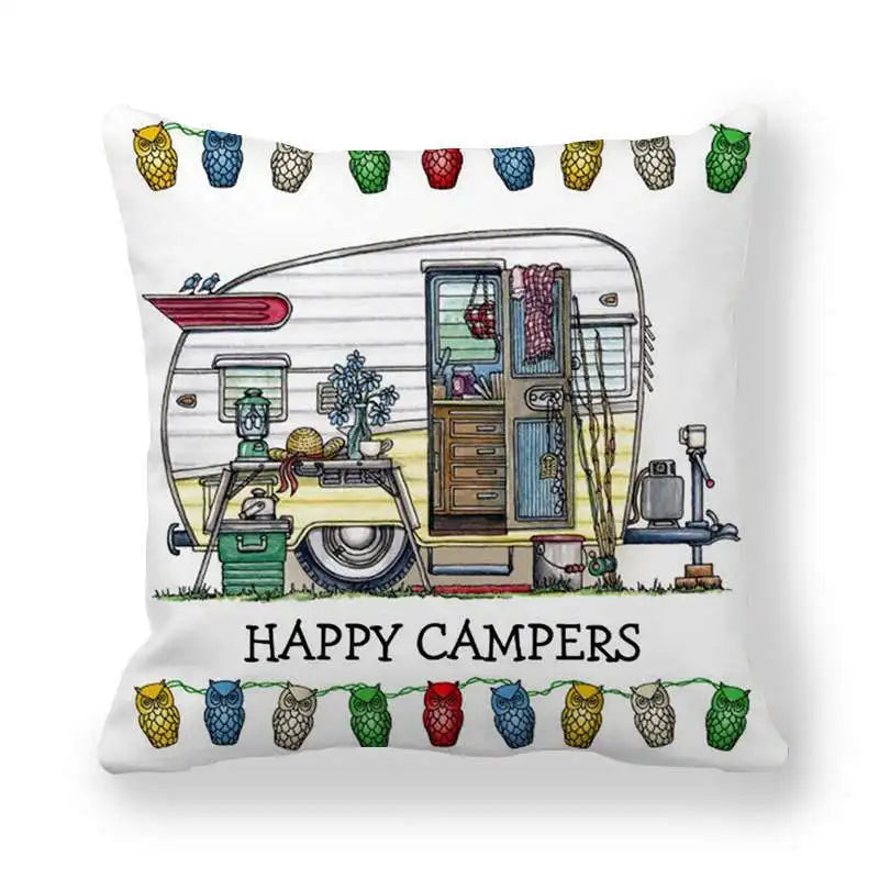 Funda de almohada Happy Camper para coche, cubierta decorativa de 45x45CM.