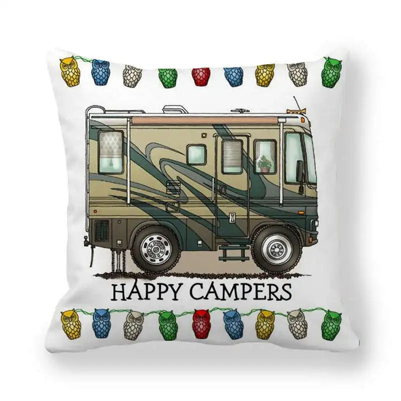 Funda de almohada Happy Camper para coche, cubierta decorativa de 45x45CM.