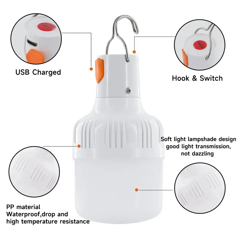 Bombillas LED recargables USB para exteriores.