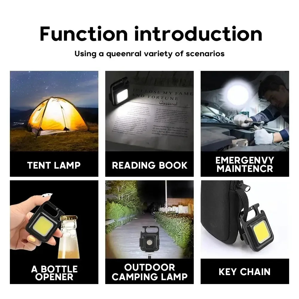 Mini linterna LED portátil, llavero, lámparas de Camping, carga USB.