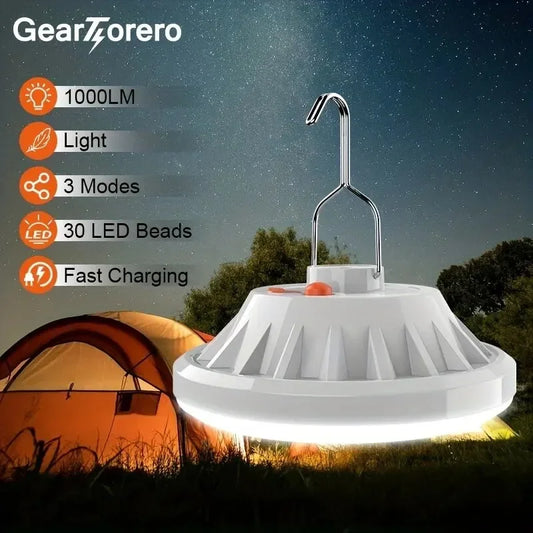 Luz LED recargable para acampar.