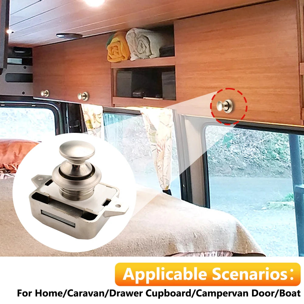 1x Camper pulsador cerradura de aleación de Zinc para puerta de armario autocaravana, caravana pestillo con pulsador.