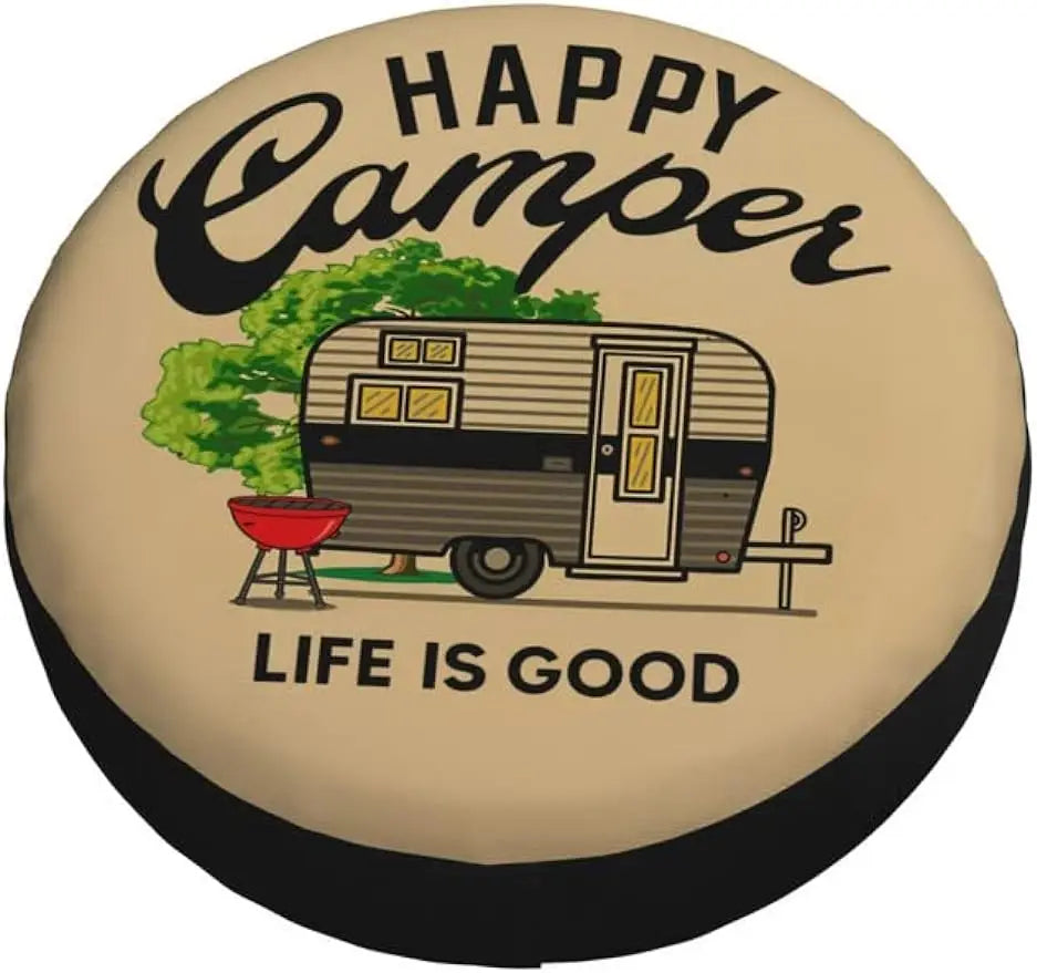 Cubierta de neumático de repuesto Happy Camper Life Is Good, protectores de rueda universales resistentes a la intemperie para autocaravana.