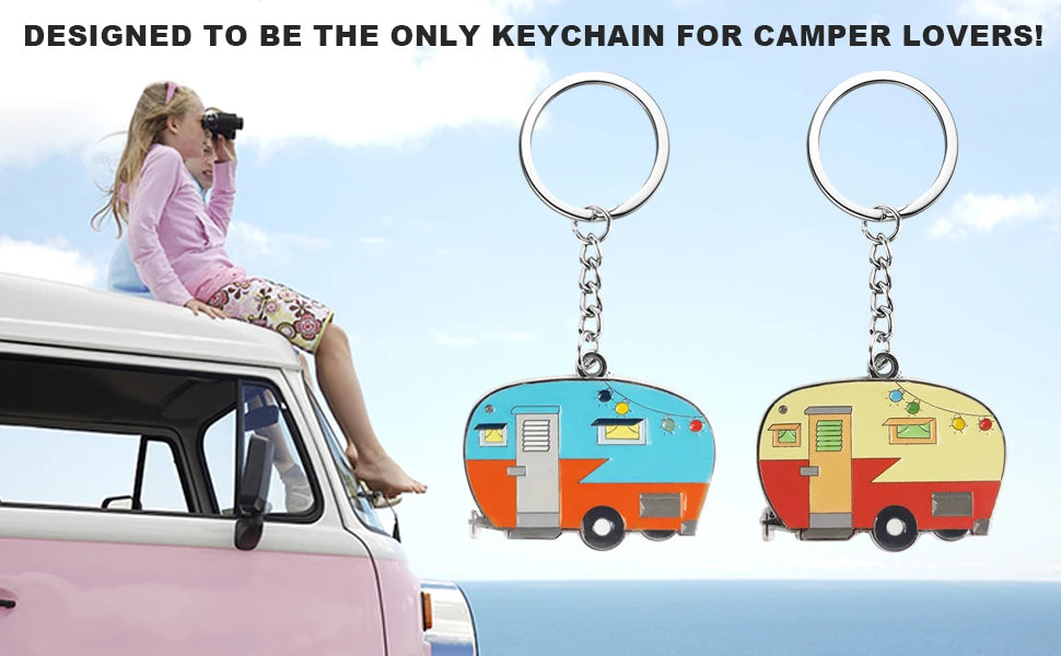 Llavero Camper, regalos de Camping, amantes del campamento, joyería de vacaciones.