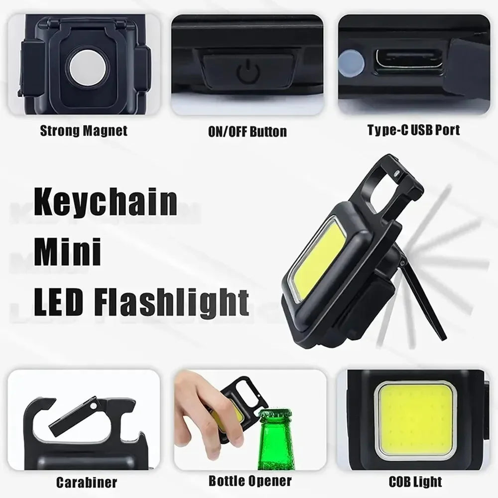 Mini linterna LED portátil, llavero, lámparas de Camping, carga USB.